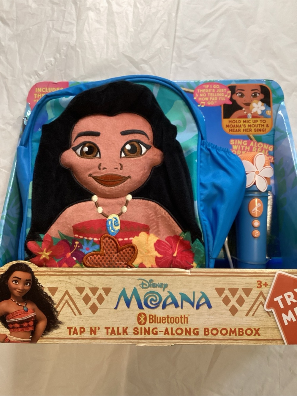 Disney Moana Plush Tap N' Talk Sing-Along Boombox in Blue and Black